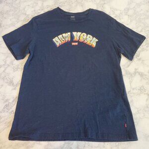 Levi's Tshirt Mens Large L New York Graphic Tee Navy Blue Soft Brushed‎ cotton